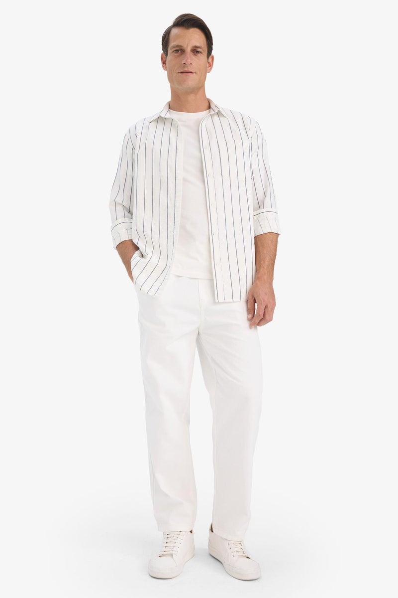 DeFacto White Man Regular Fit Polo Collar Cotton Long Sleeve Shirt Casual - Image 5